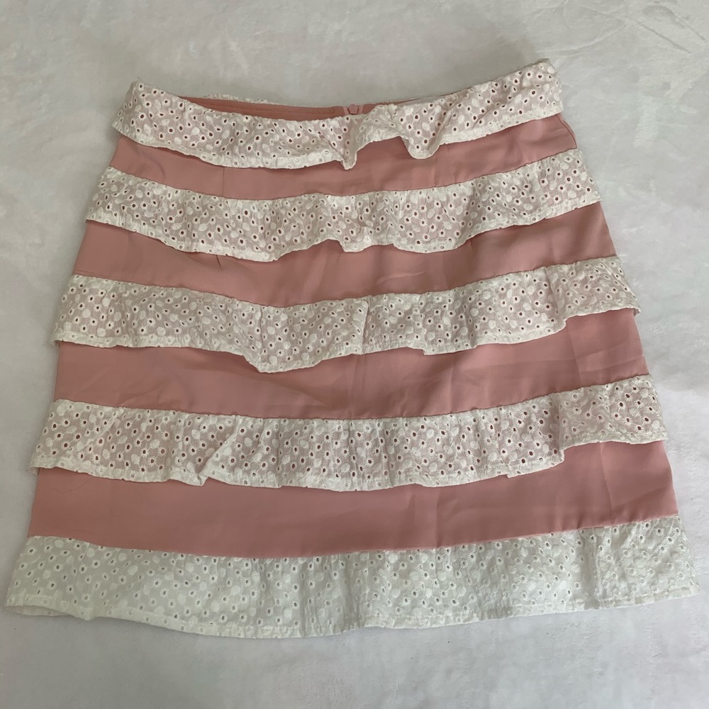 Bisouxx Pink and White Skirt Women’s Tiered Eyelet Lace Romantic Skirt